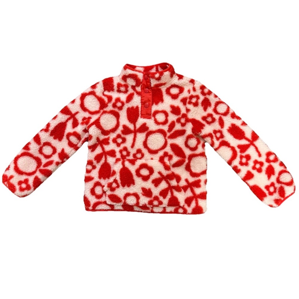 Cat And Jack Plush Fleece Half Button Pullover 
Girls Sz 6 Floral Print Red Pnk
